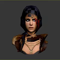 Game Movie Character With Blue Red Hair Black Eyes Layered Necklaces And Leather Jacket Collar