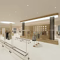 Modern Open Clothing Store Featuring White Wooden Racks Mirrors Display Shelves And Natural Light