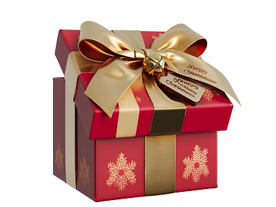 Festive Decorative Ornament Set With Red Gift Box Gold Bow And Snowflake Patterns 3d model