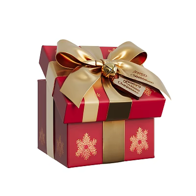 Festive Decorative Ornament Set With Red Gift Box Gold Bow And Snowflake Patterns 3d model