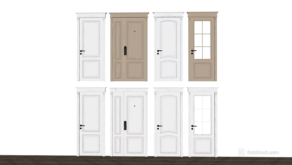 Modern White And Beige Swing Doors With Glass Panel And Solid Designs 3d model
