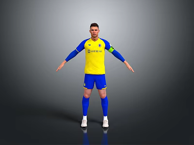 Man In Blue And Yellow Long Sleeve Jersey Shorts With Dafabet Logo Standing Open Arms 3d model