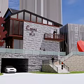 Modern Commercial Architecture With Glass Facade Stone Exterior And Outdoor Dining Area