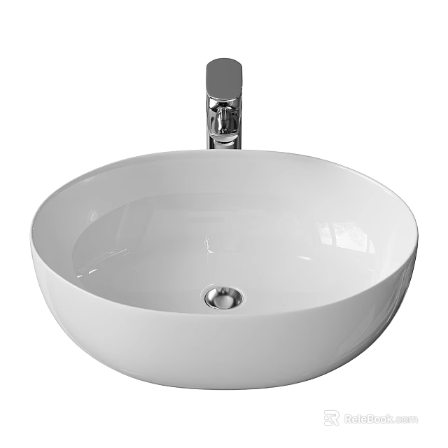 White Round Above Counter Bathroom Sink With Chrome Faucet Design 3d model 