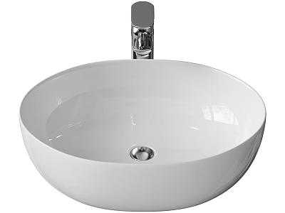 White Round Above Counter Bathroom Sink With Chrome Faucet Design 3d model