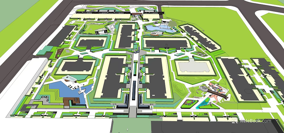 Garden Landscape Design Featuring Green Spaces Water Features And Building Layouts 3d model 