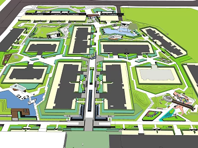 Garden Landscape Design Featuring Green Spaces Water Features And Building Layouts 3d model
