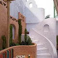 Cozy Relaxation Space With Terracotta Walls Green Window Hanging Lanterns And Colorful Floor Cushions