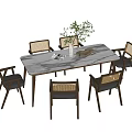 Modern Dining Table And Chairs Set With Wooden Frame And Marble Tabletop 3d model