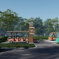Covered Golf Carts Parked Near Signpost With Trees In Resort Parking Area