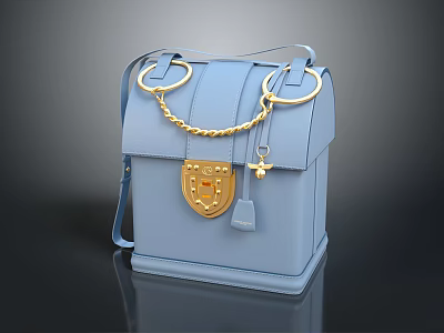 Light Blue Box Bag With Golden Rings Chain Lock And Cross Pendant 3d model