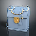 Light Blue Box Bag With Golden Rings Chain Lock And Cross Pendant