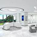 Modern Agricultural Bank of China Lobby Interior With Circular Service Counter And Large Screen Sofa Seating