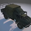 Green Military Truck With Camouflage Cargo Cover And Off Road Tires