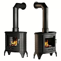 Freestanding Black Steel Fireplace With Burning Logs And Bright Flames Indoors
