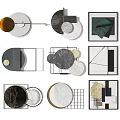 Modern Geometric Wall Decor With Circular Marble And Metal Frame Designs 3d model