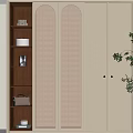 Modern Elegant Wardrobe With Ivory White Rattan Panel Doors Warm LED Lighting And Potted Plant