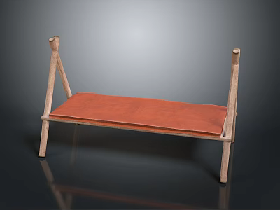 Minimalist Wooden Bench Design With Red Cushion And Simple Wooden Frame 3d model