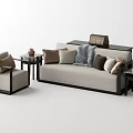 Modern Sofa Coffee Table Set With Accent Chair Decorative Pillows And Soft Throw Blanket 3d model