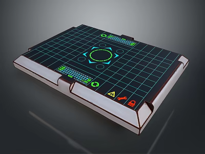 Modern Control Panel With Grid Surface Green Indicators And Warning Symbols 3d model