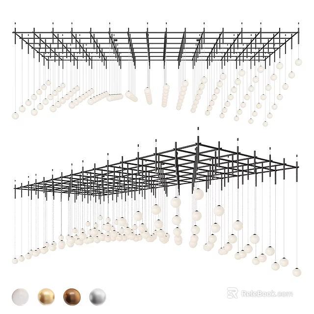 Modern Chandelier With Grid Structure And Hanging Light Balls For Interior Design 3d model