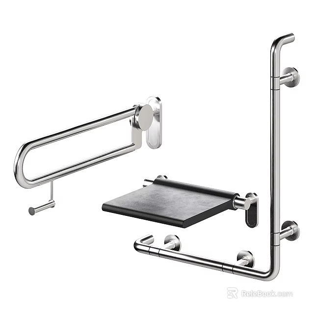 Stainless Steel Wall Mounted Bathroom Accessories Including Handrail Shelf And Towel Bar 3d model 