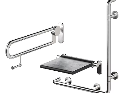 Stainless Steel Wall Mounted Bathroom Accessories Including Handrail Shelf And Towel Bar 3d model