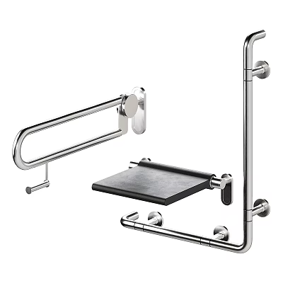 Stainless Steel Wall Mounted Bathroom Accessories Including Handrail Shelf And Towel Bar 3d model
