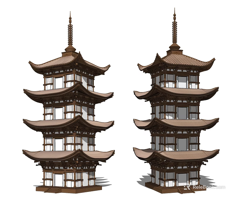 Traditional Multi tiered East Asian Tower With Overhanging Eaves And Wooden Structure 3d model 