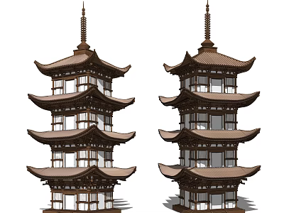 Traditional Multi tiered East Asian Tower With Overhanging Eaves And Wooden Structure 3d model