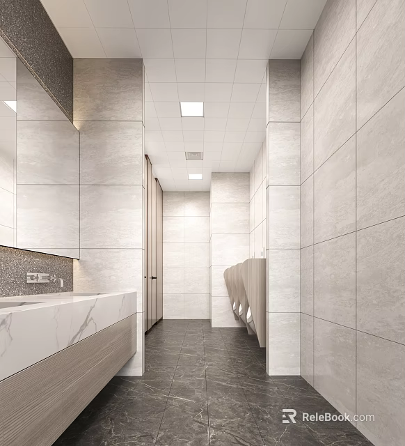 Modern Other Restroom With Tiles And Sink Layout 3d model