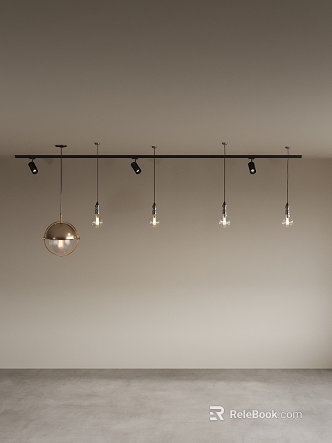 Modern Ceiling Lighting Combination With Track Spotlights And Globe Pendant Light Fixture 3d model 