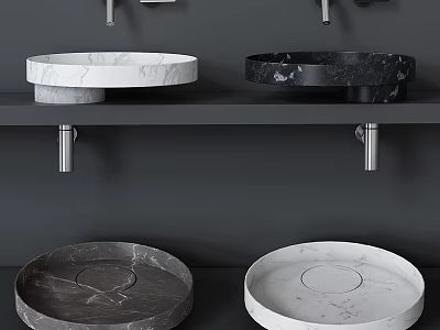 Modern Double White And Black Marble Washbasins On Wall Mounted Shelf 3d model