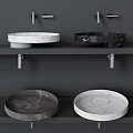 Modern Double White And Black Marble Washbasins On Wall Mounted Shelf