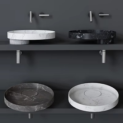 Modern Double White And Black Marble Washbasins On Wall Mounted Shelf 3d model