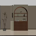 Modern Natural Wooden Arched Sideboard Cabinet With Open Display Shelves And Multi Drawer Storage