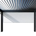 Modern Metal Architectural Structure With Slatted Top Supporting Posts And Transparent Panels