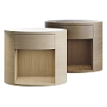 Modern Wooden Bedside Tables Featuring Cylindrical Design Open Shelf And Light Dark Wood Tones