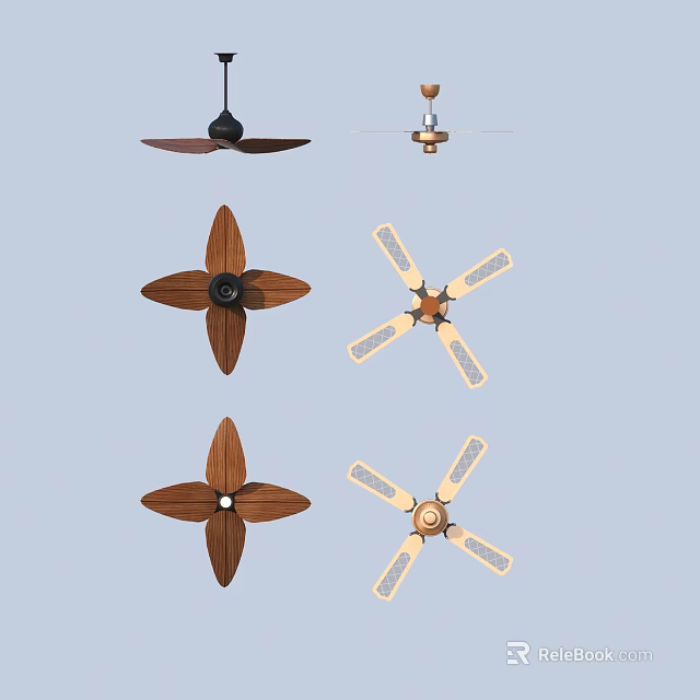 Air Conditioner Fans In Various Designs With Wooden And Light Blades For Modern Homes 3d model 