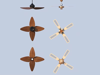 Air Conditioner Fans In Various Designs With Wooden And Light Blades For Modern Homes 3d model