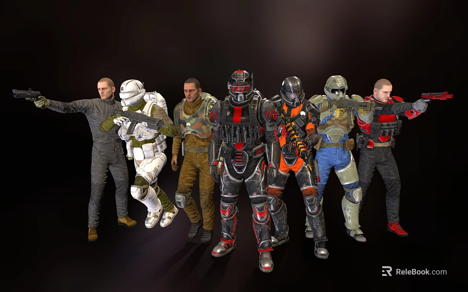 Game Movie Characters in Various Armored Suits and Dynamic Action Poses 3d model 