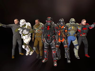 Game Movie Characters in Various Armored Suits and Dynamic Action Poses 3d model