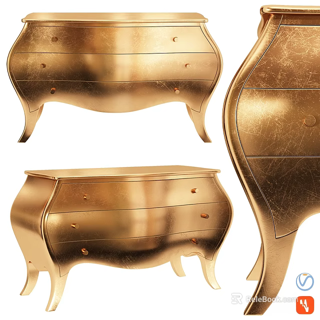 Luxurious Golden Chest of Drawers with Elegant Curved Legs and Metallic Finish 3d model 