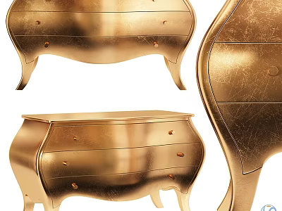 Luxurious Golden Chest of Drawers with Elegant Curved Legs and Metallic Finish 3d model