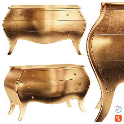 Luxurious Golden Chest of Drawers with Elegant Curved Legs and Metallic Finish 3d model
