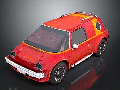 Red and Orange Compact Car with Roof Rack Unique Round Window and Dark Tinted Windows 3d model