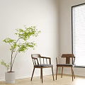Modern Wooden Frame Leisure Chairs With Gray Cushion Indoor Green Plant And Window