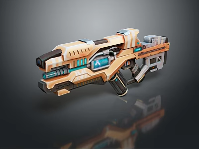 Futuristic Sci Fi Weapon with Orange Blue Detailed Mechanical Structure Barrel Grip and Glowing Core 3d model