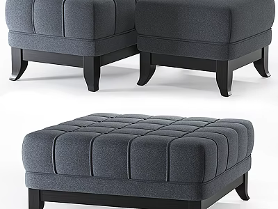 Modern Gray Fabric Ottoman With Tufted Design And Black Wooden Legs 3d model