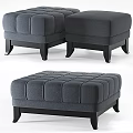 Modern Gray Fabric Ottoman With Tufted Design And Black Wooden Legs